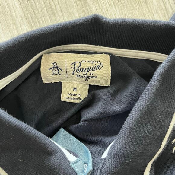 Penguin By Munsingwear Men's MD Navy White Trim Polo Shirt - Picture 3 of 4